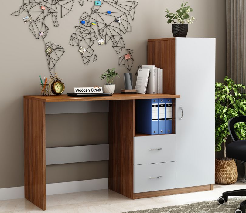 Alister Simple Study Table with Cabinet, Bookshelf and Drawers for Home Office