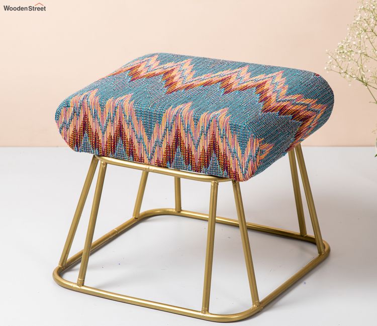 Nestroots Blue Metallic Ottoman | 14.5 Inches Sitting Stool for Living Room