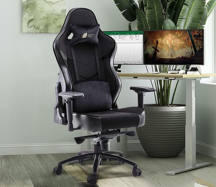 Monster T Spandex Fabric And PU Leather Frog Mechanism Gaming Chair (Black) - woodenstreet