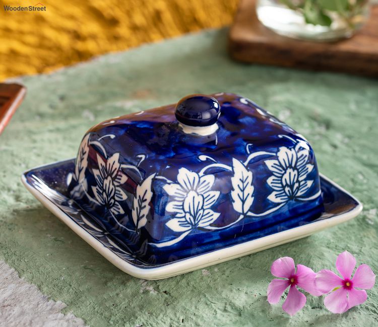 Multicolored Ceramic Hand Painted Butter Serving Dish