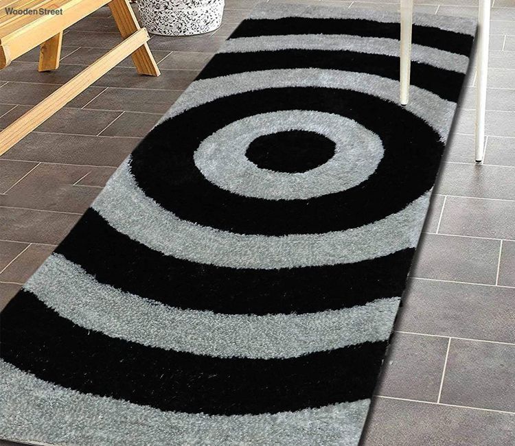 Black and Sliver Microfibre Polyester Shaggy Floor Runner