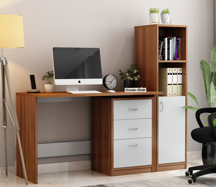 study desk with bookshelf