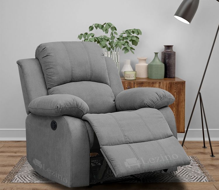 Fibia 1 Seater Suede Fabric Electric Motorized Recliner, Grey Colour