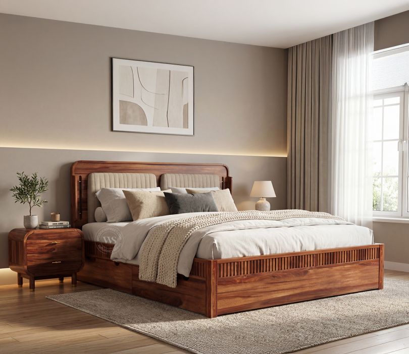 Lotus Premium Sheesham Wood Bed with Drawer Storage by woodenstreet