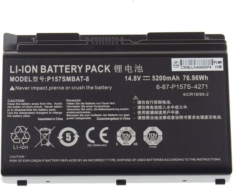 5200mAh Clevo 6-87-P157S-4272 6-87-P157S-4273 Battery 8Cell