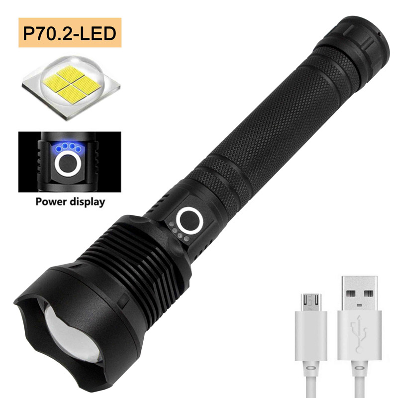 XHP70.2 LED Flashlight 4000 Lumens Aluminum Alloy USB Rechargeable 26650 Outdoor Strong Light Flashlight
